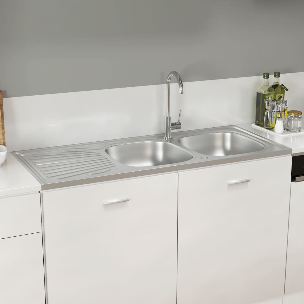 VIDAXL SINK DOUBLES 1200X500X155 MM SREBRO