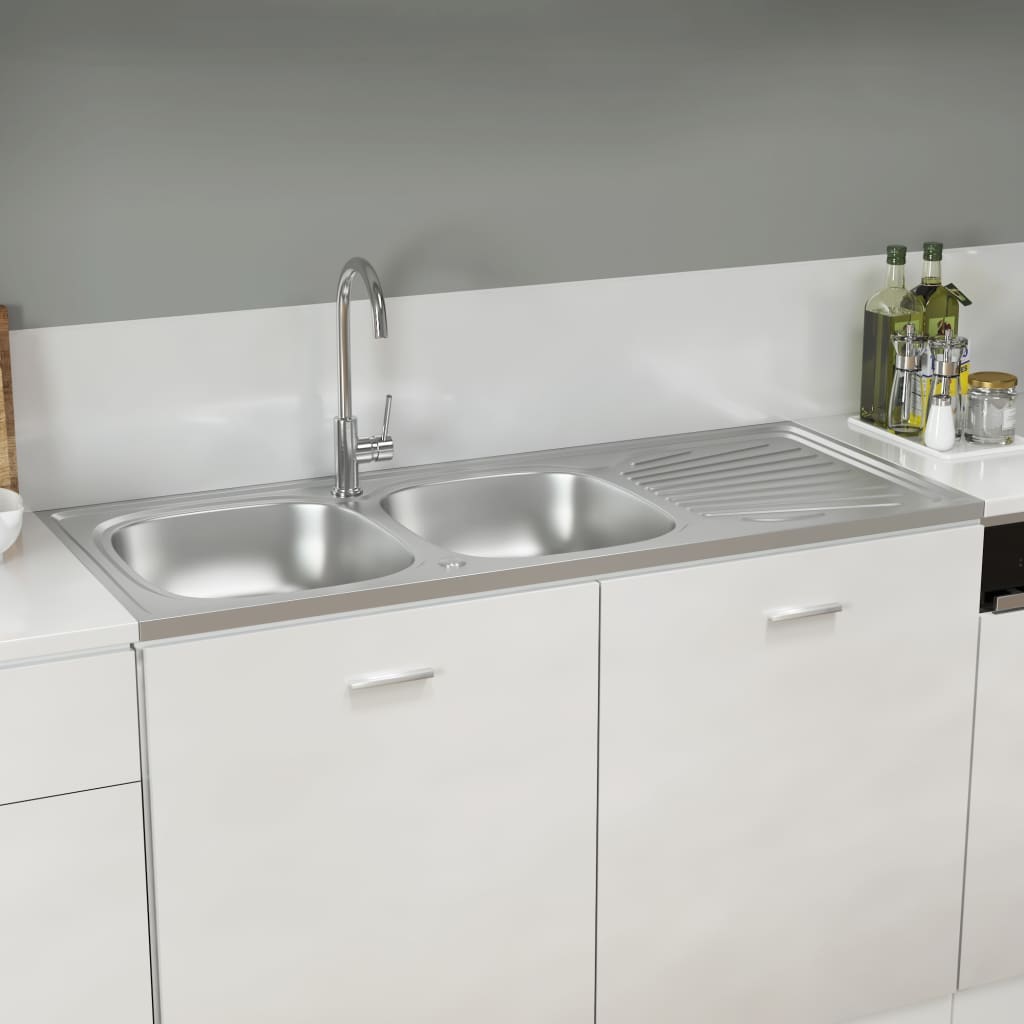 Vidaxl sink double bins 1200x500x155 mm stainless steel silver