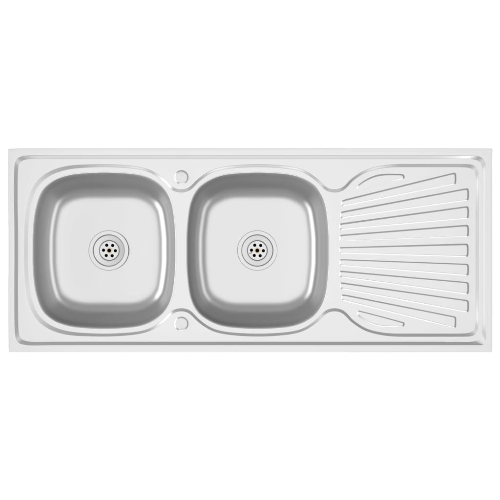 Vidaxl Sink Double Box 1200x600x155 mm nerezová ocel stříbrná