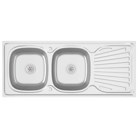 Vidaxl gootsteen dubbele bak 1200x600x155 mm roestvrij staal zilver