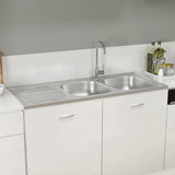 Vidaxl gootsteen dubbele bak 1200x600x155 mm roestvrij staal zilver