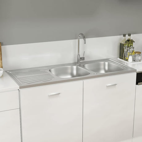 Vidaxl gootsteen dubbele bak 1200x600x155 mm roestvrij staal zilver