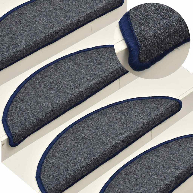 Vidaxl trapmatten 15 st 56x17x3 cm donkergrijs en blauw halfrond