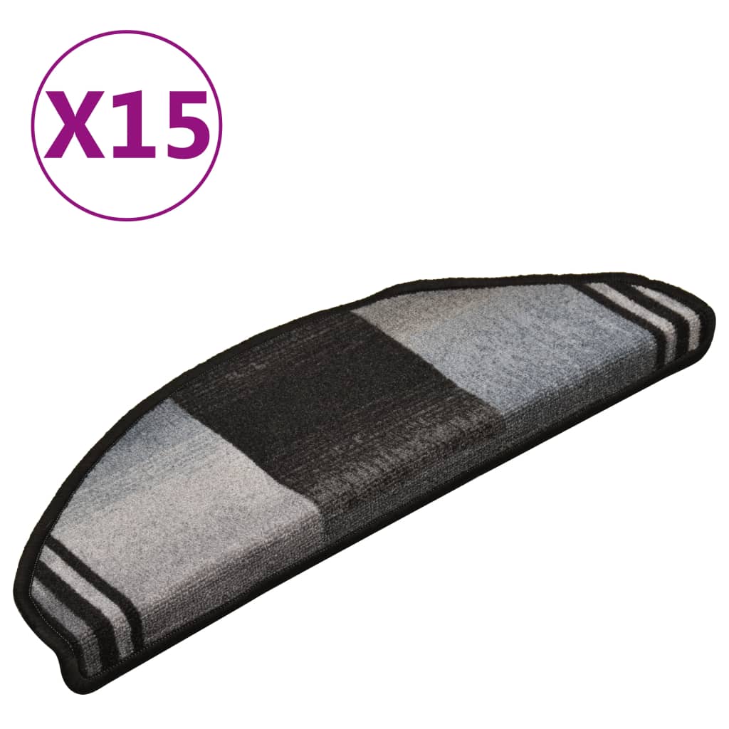 Vidaxl stair mats self -adhesive 15 st 65x21x4 cm black and gray