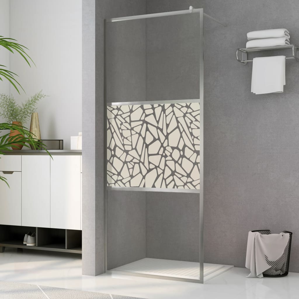 VidaXL Inloopdouchewand met stenenmotief 115x195 cm ESG-glas