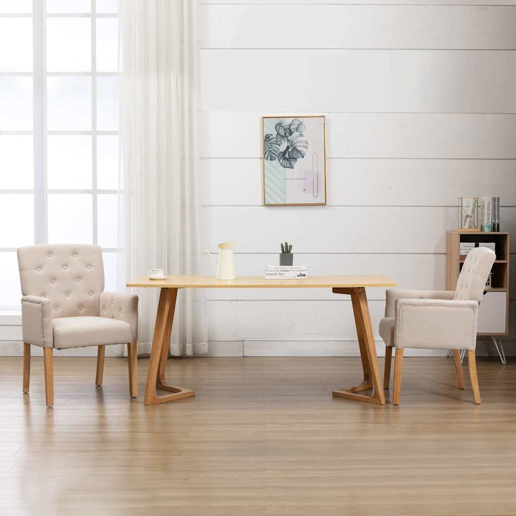 Vidaxl eetkamerstoel met armleuningen stof beige