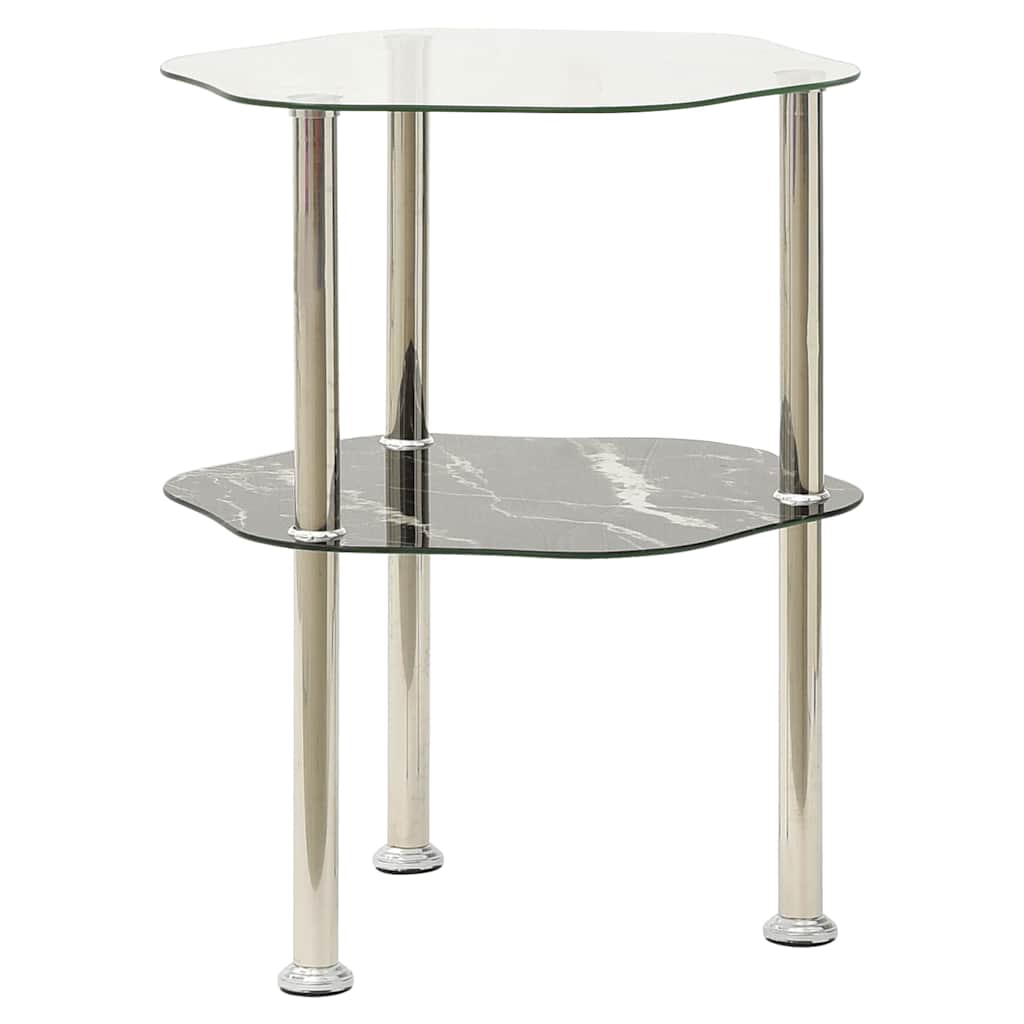 Vidaxl bijzettafel 2-laags 38x38x50 cm gehard glas transparant zwart