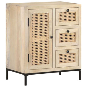 Vidaxl dressoir 60x35x70 cm massief mangohout en natuurlijk riet