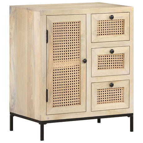 Vidaxl dressoir 60x35x70 cm massief mangohout en natuurlijk riet