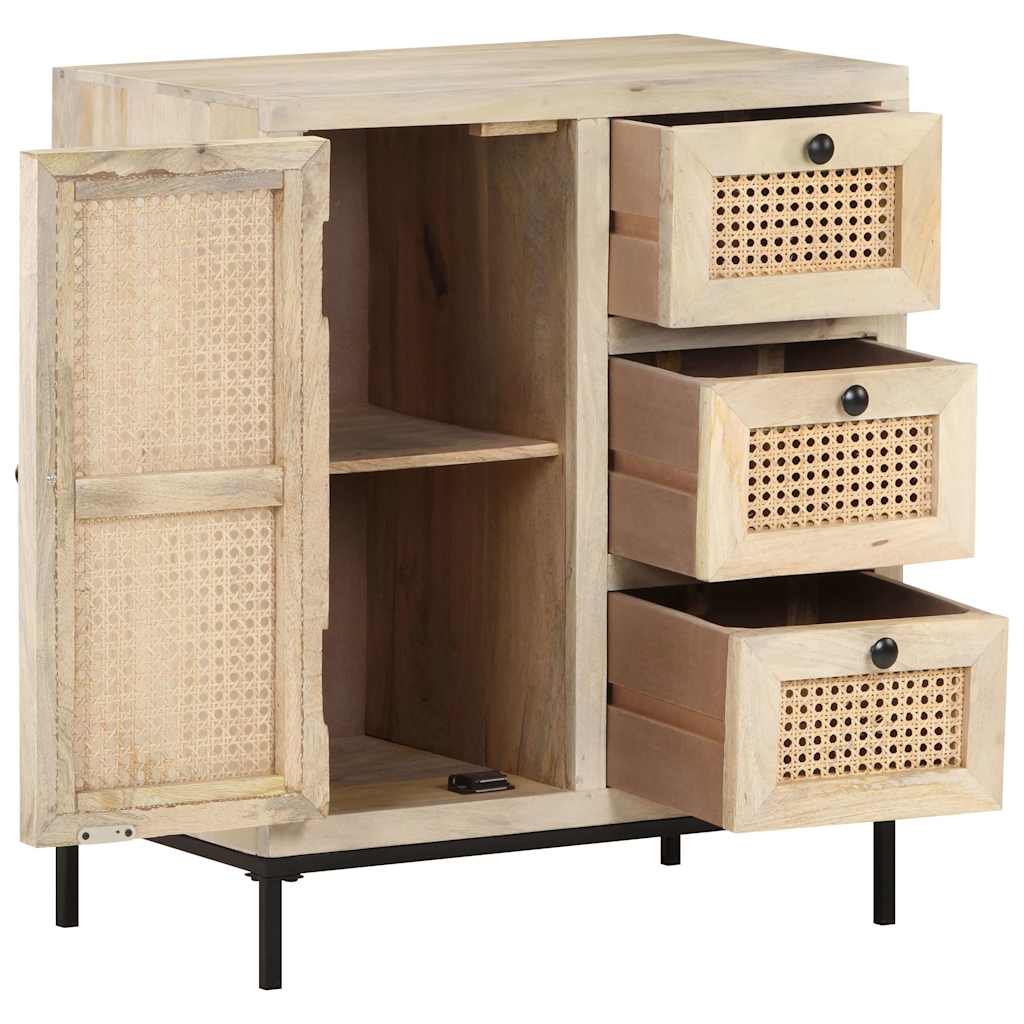 Vidaxl dressoir 60x35x70 cm massief mangohout en natuurlijk riet