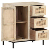 Vidaxl dressoir 60x35x70 cm massief mangohout en natuurlijk riet