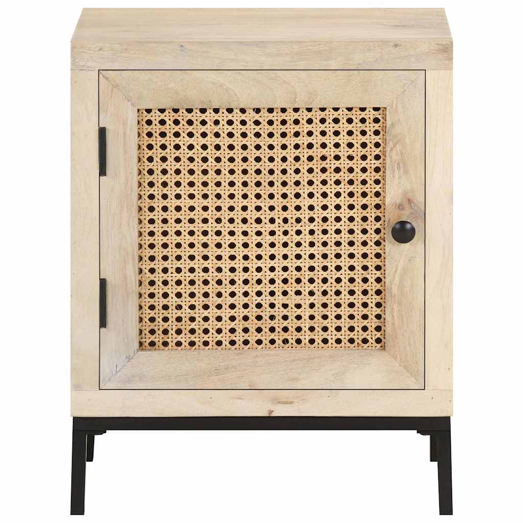 Vidaxl nachtkastje 40x30x50 cm massief mangohout en natuurlijk riet