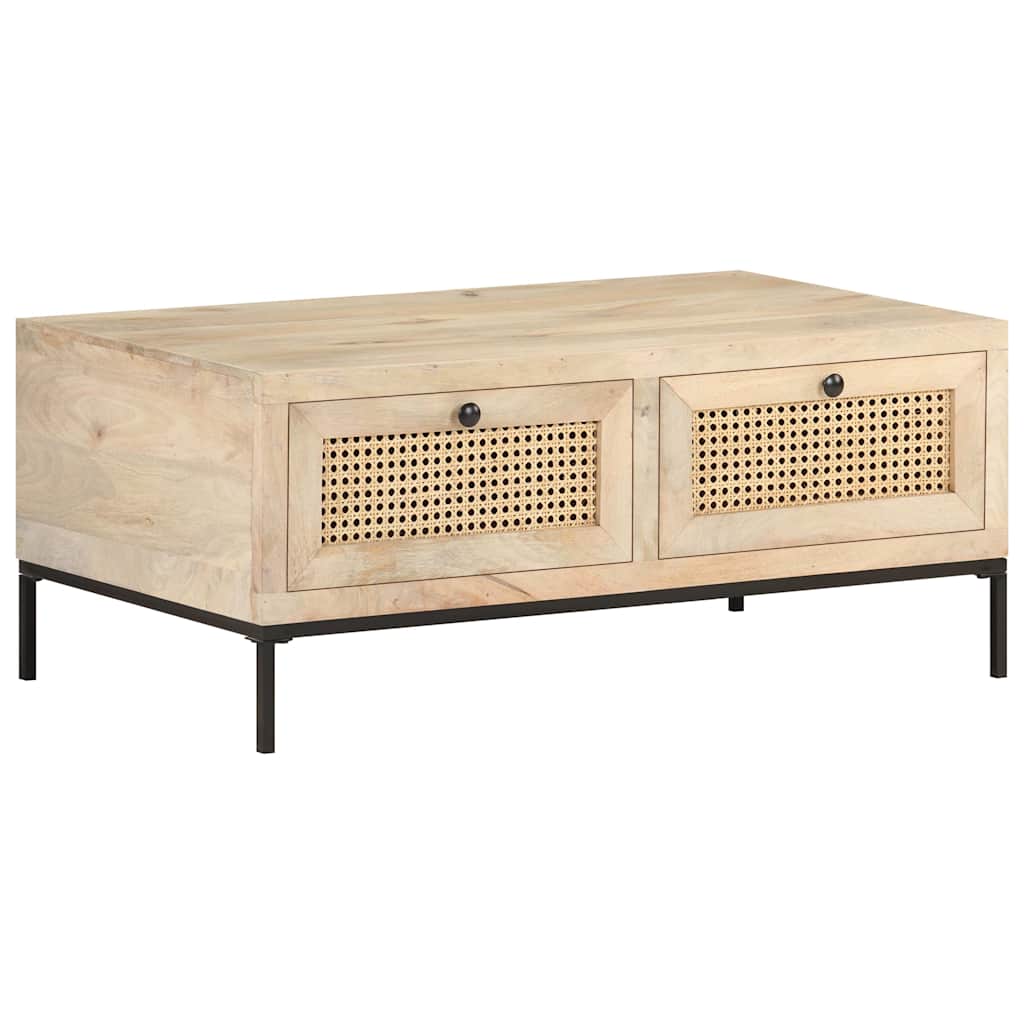 Vidaxl salontafel 90x50x37 cm massief mangohout en natuurlijk riet