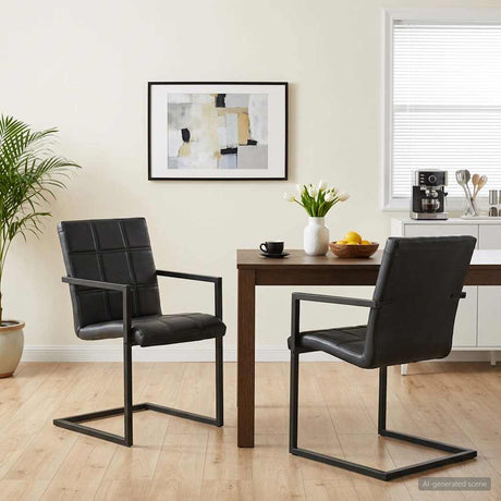 Vidaxl eetkamerstoelen 2 st echt leer zwart