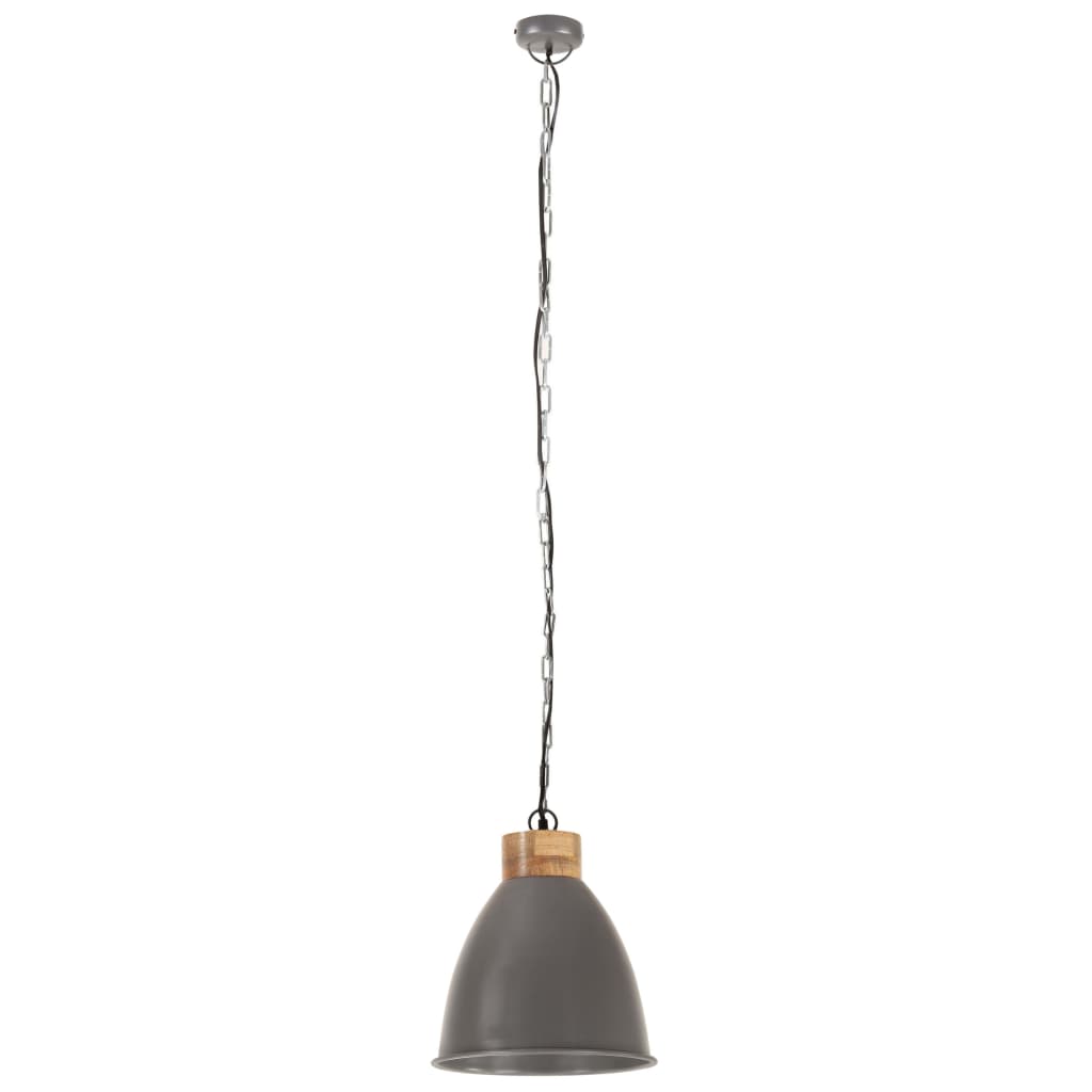 Lámpara colgante de Vidaxl E27 35 cm de hierro y madera maciza gris