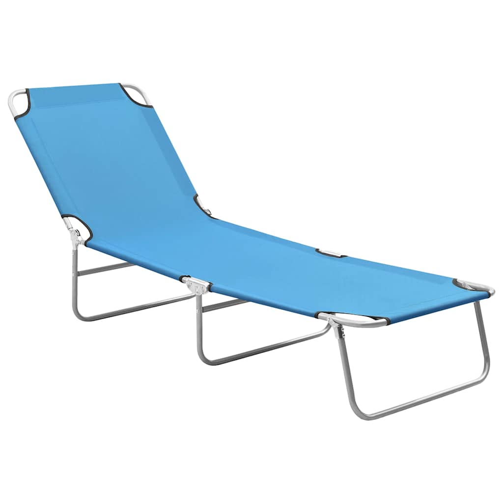 Vidaxl ligbed inklapbaar staal en stof turquoiseblauw