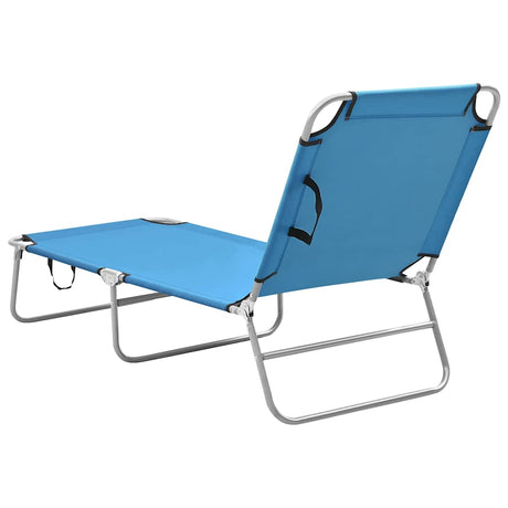 Vidaxl ligbed inklapbaar staal en stof turquoiseblauw