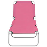 Vidaxl ligbed inklapbaar staal en stof roze
