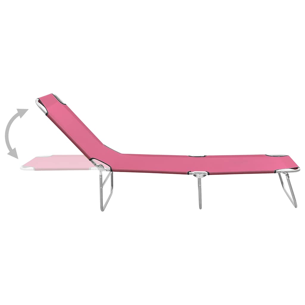 Vidaxl ligbed inklapbaar staal en stof roze
