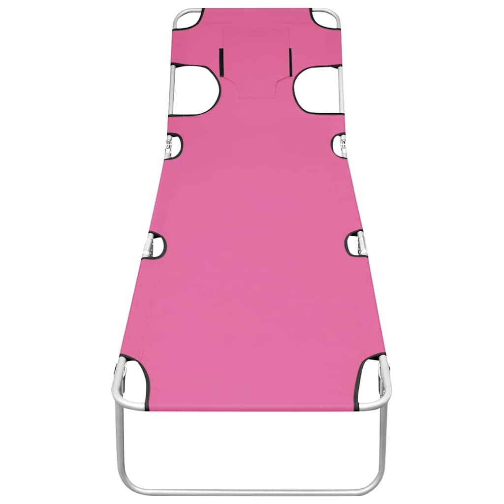 Vidaxl ligbed inklapbaar met hoofdkussen staal magenta