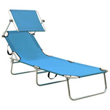 Vidaxl ligbed inklapbaar met luifel aluminium blauw
