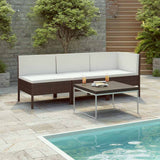Vidaxl 3-delige loungeset met kussens poly rattan bruin