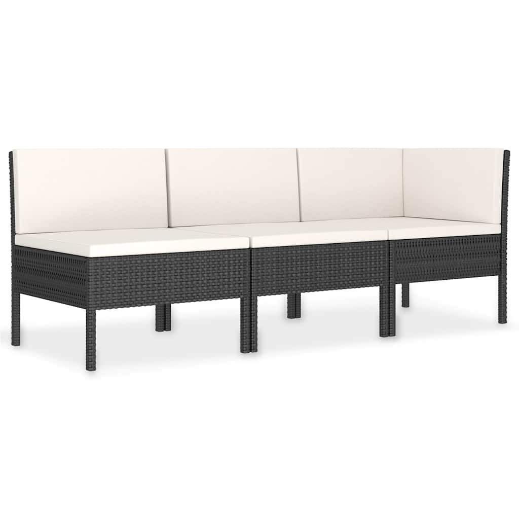 Vidaxl 3-delige loungeset met kussens poly rattan zwart