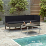 Vidaxl 3-delige loungeset met kussens poly rattan grijs