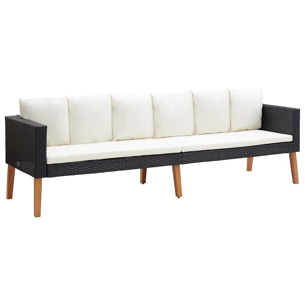 Vidaxl tuinbank 3-zits met kussens poly rattan zwart
