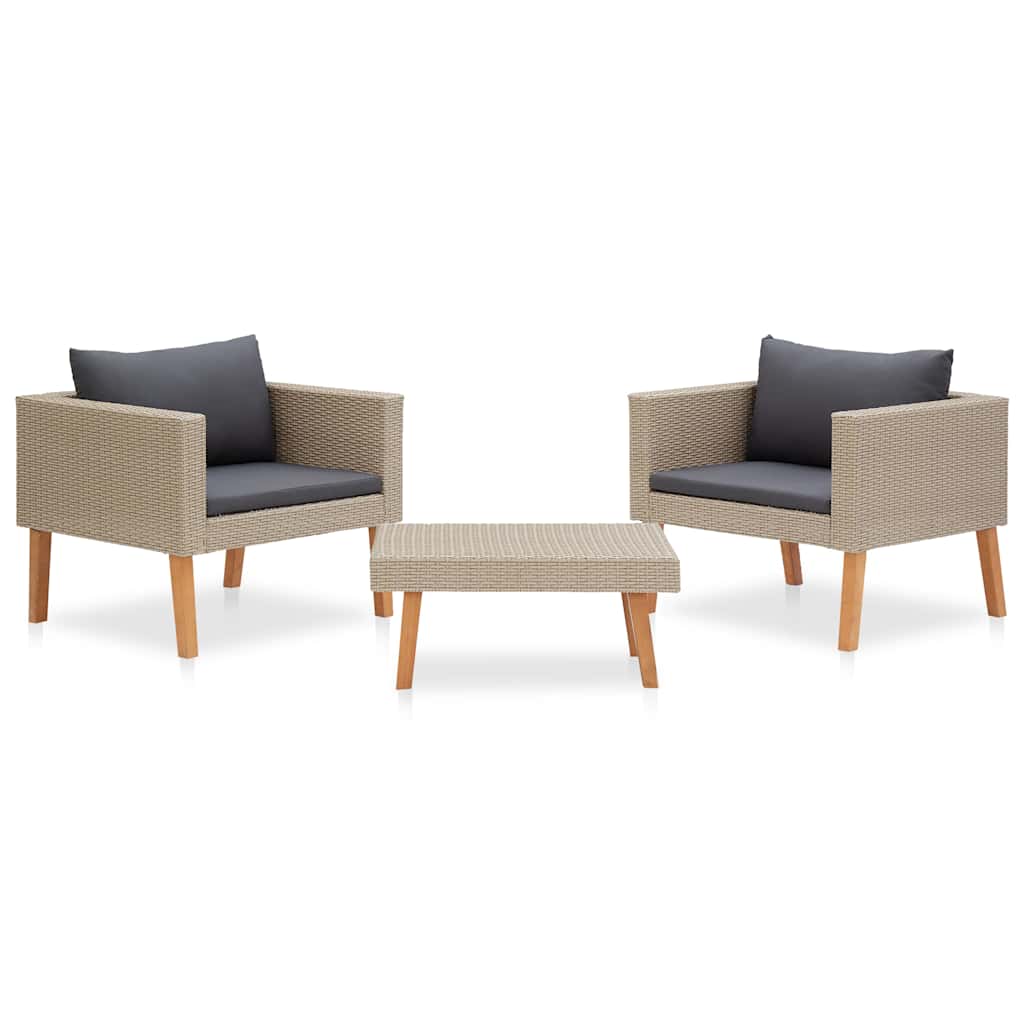 Vidaxl 3-delige loungeset met kussens poly rattan beige