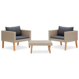 Vidaxl 3-delige loungeset met kussens poly rattan beige