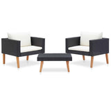 Vidaxl 3-delige loungeset met kussens poly rattan zwart