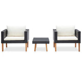 Vidaxl 3-delige loungeset met kussens poly rattan zwart