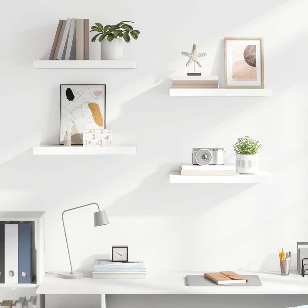 Vidaxl wandschappen zwevend 4 st 50x23x3,8 cm mdf hoogglans wit