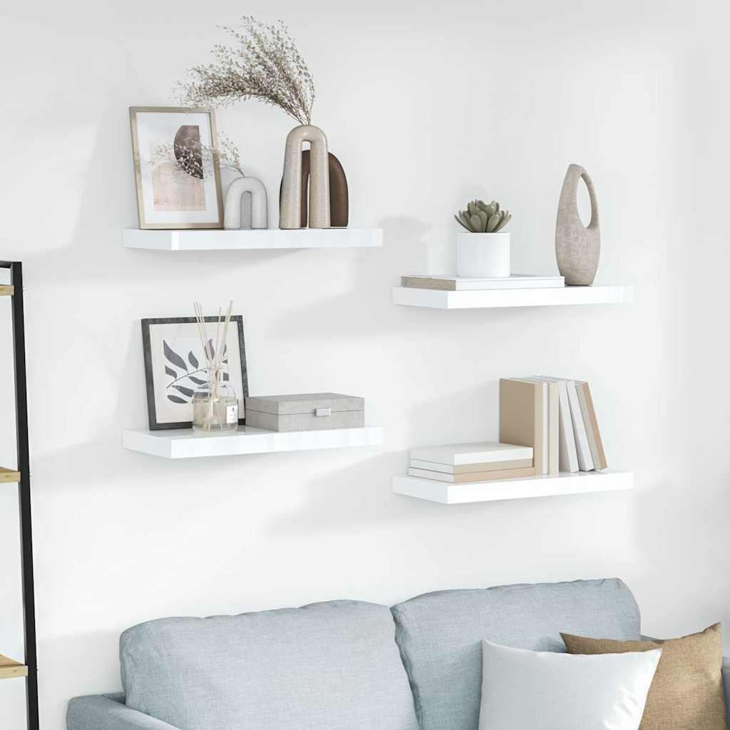 Vidaxl wandschappen zwevend 4 st 50x23x3,8 cm mdf hoogglans wit