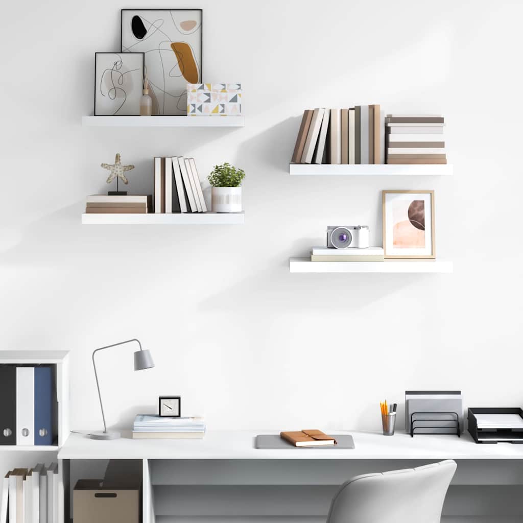 Vidaxl wandschappen zwevend 4 st 60x23,5x3,8 cm mdf hoogglans wit