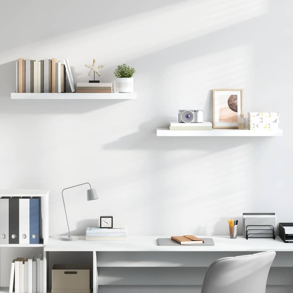 Vidaxl wandschappen zwevend 2 st 90x23,5x3,8 cm mdf hoogglans wit
