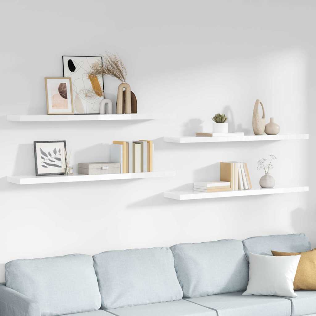 Vidaxl wandschappen zwevend 4 st 120x23,5x3,8 cm mdf hoogglans wit