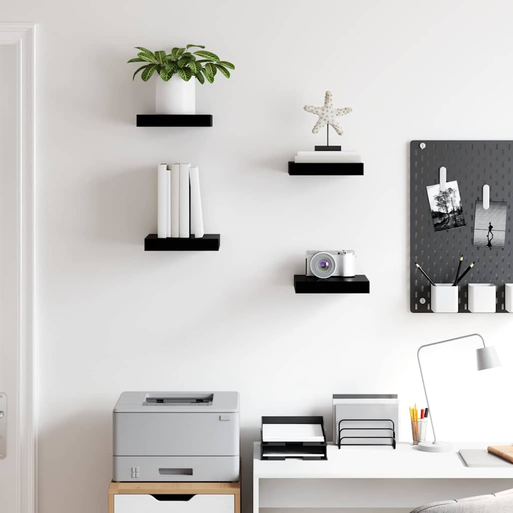 Vidaxl wandschappen zwevend 4 st 23x23,5x3,8 cm mdf hoogglans zwart