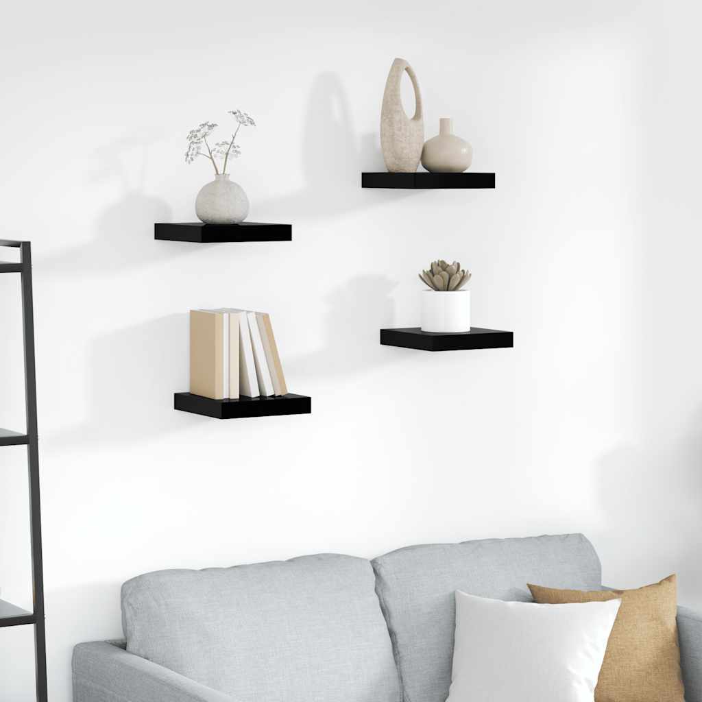 Vidaxl wandschappen zwevend 4 st 23x23,5x3,8 cm mdf hoogglans zwart
