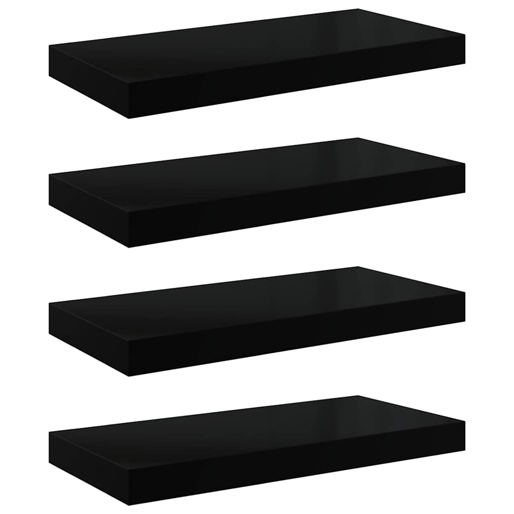 Vidaxl wandschappen zwevend 4 st 50x23x3,8 cm mdf hoogglans zwart