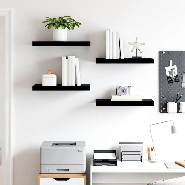 Vidaxl wandschappen zwevend 4 st 50x23,5x3,8 cm mdf hoogglans zwart