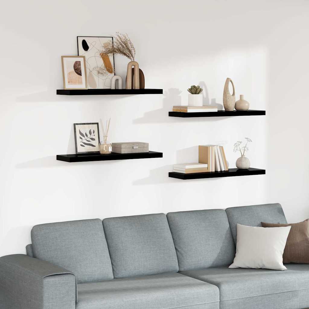 Vidaxl wandschappen zwevend 4 st 80x23,5x3,8 cm mdf hoogglans zwart