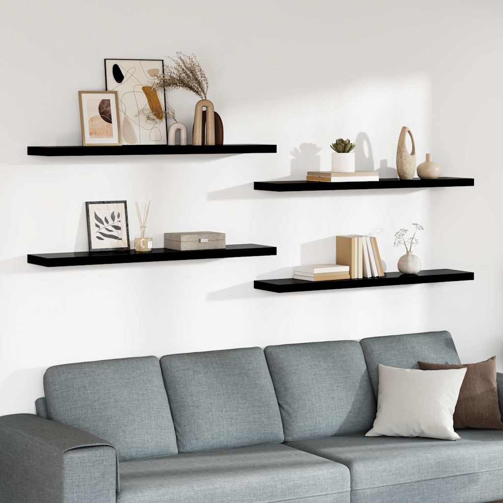 Vidaxl wandschappen zwevend 4 st 120x23,5x3,8 cm mdf hoogglans zwart