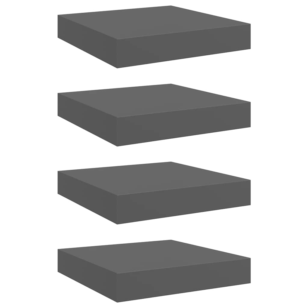 Vidaxl wandschappen zwevend 4 st 23x23,5x3,8 cm mdf hoogglans grijs