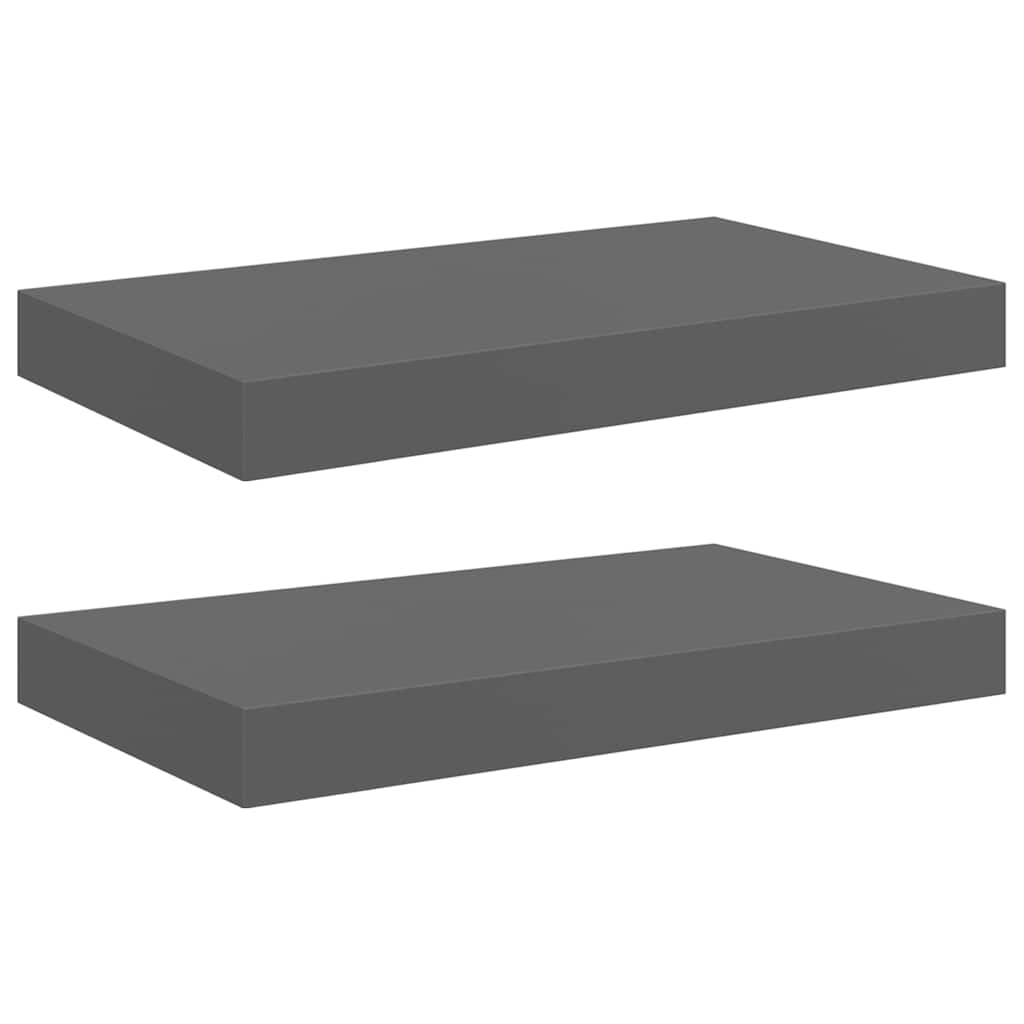 Vidaxl wandschappen zwevend 2 st 40x23x3,8 cm mdf hoogglans grijs