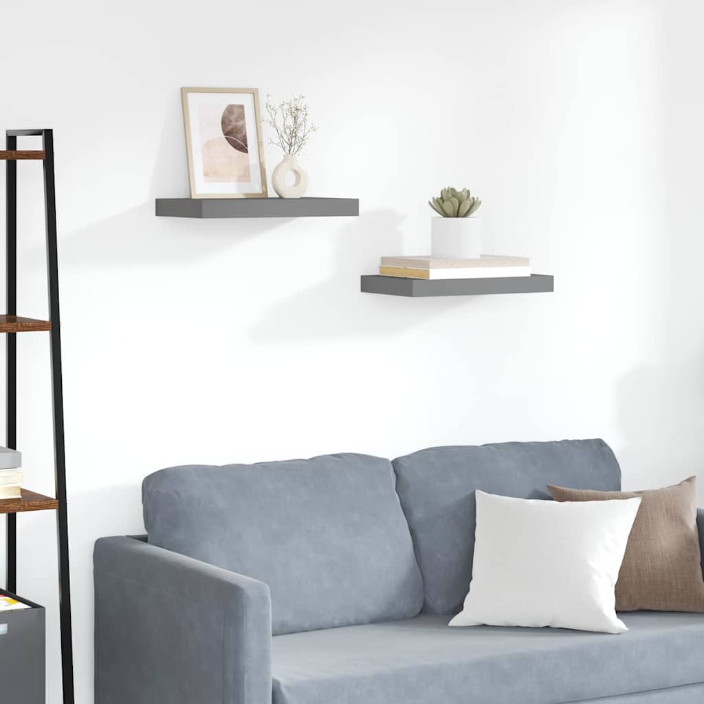 Vidaxl wandschappen zwevend 2 st 40x23x3,8 cm mdf hoogglans grijs