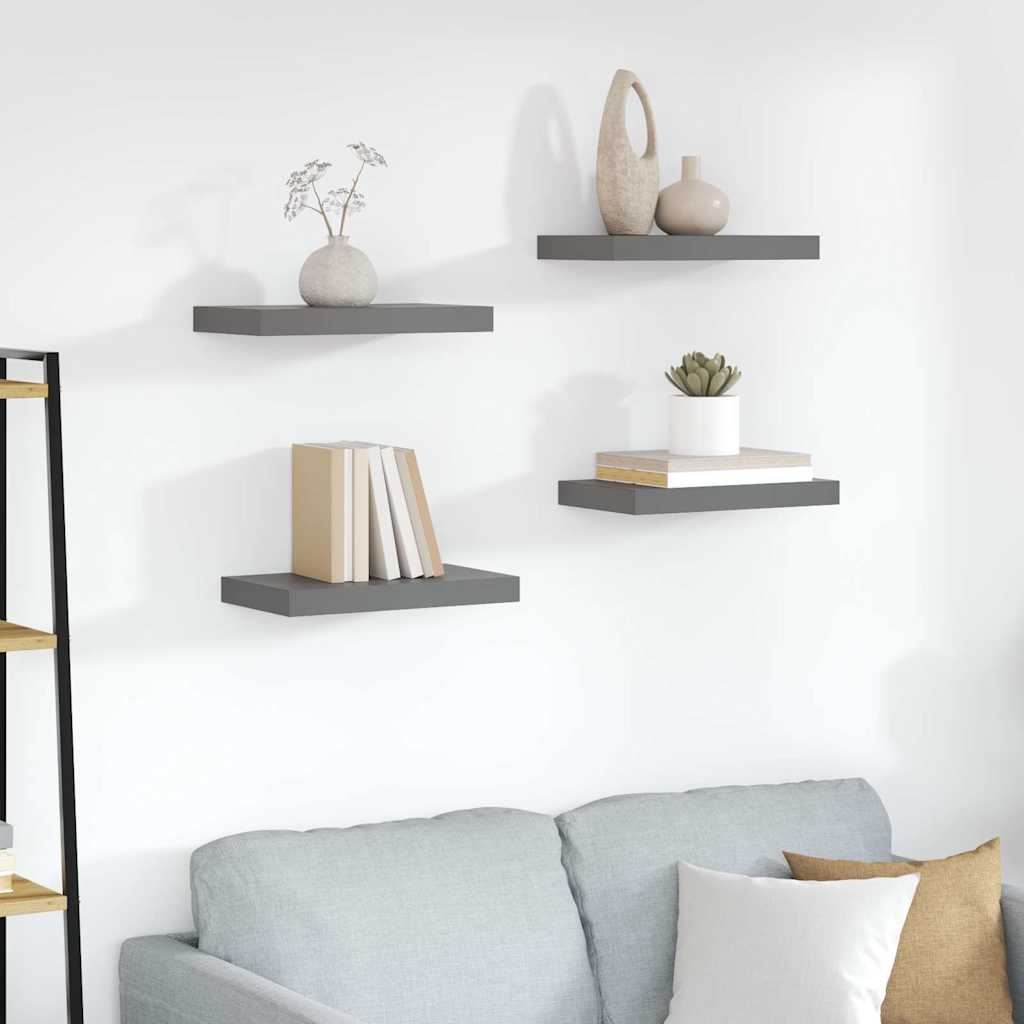 Vidaxl wandschappen zwevend 4 st 40x23x3,8 cm mdf hoogglans grijs