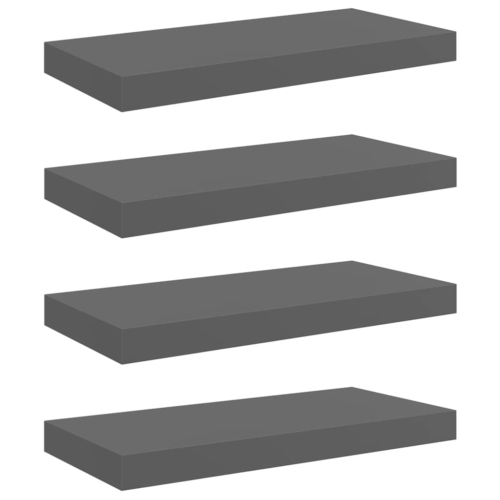Vidaxl wandschappen zwevend 4 st 50x23x3,8 cm mdf hoogglans grijs