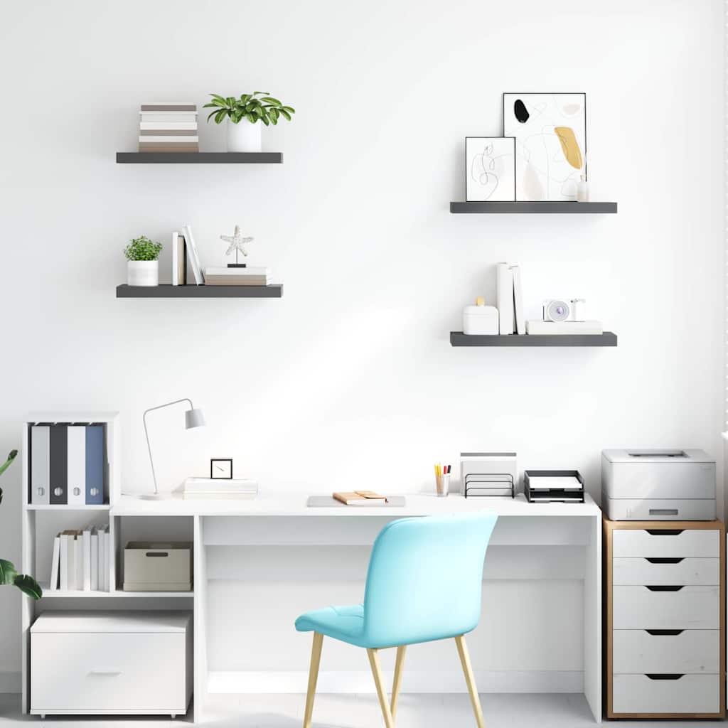 Vidaxl wandschappen zwevend 4 st 60x23,5x3,8 cm mdf hoogglans grijs